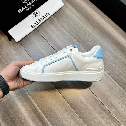 BALMAIN || B-Court Smooth Leather Trainers Sneaker White/Blue - FASHION MYST 