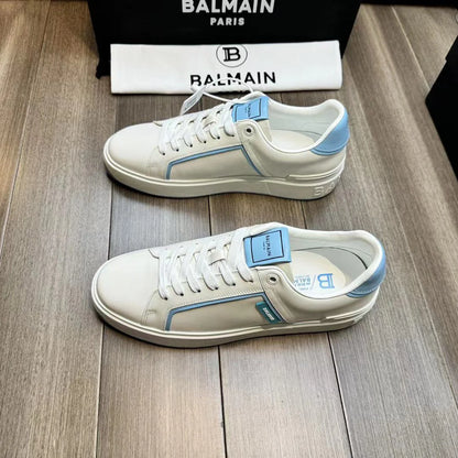 BALMAIN || B-Court Smooth Leather Trainers Sneaker White/Blue - FASHION MYST 