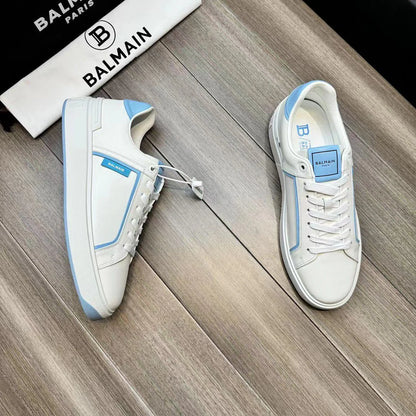 BALMAIN || B-Court Smooth Leather Trainers Sneaker White/Blue - FASHION MYST 