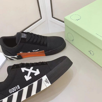 OFF-WHITE || Black Canvas Vulcanized Low Top Sneakers - FASHION MYST 