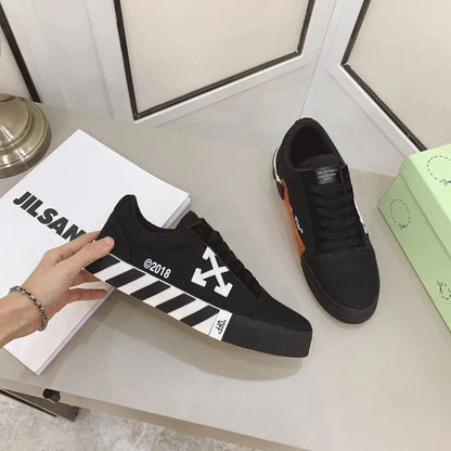 OFF-WHITE || Black Canvas Vulcanized Low Top Sneakers - FASHION MYST 