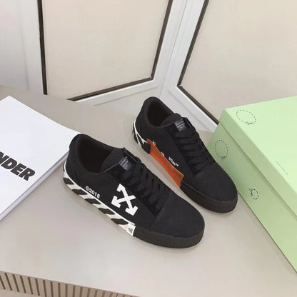 OFF-WHITE || Black Canvas Vulcanized Low Top Sneakers - FASHION MYST 