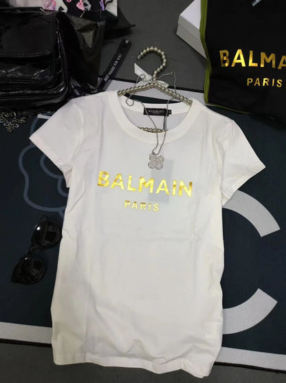 BALMAIN || Balmain Metallic-Logo T-Shirt For Girls - FASHION MYST 