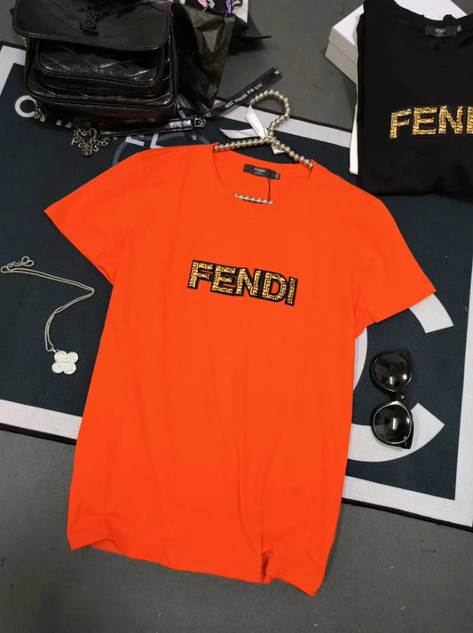 FENDI || Swarovski Logo Detailed Crew Neck T-Shirt For Girls - FASHION MYST 