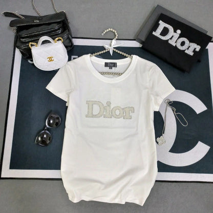 CHRISTIAN DIOR || Luxury Swarovski Dior Logo T-Shirt For Girls - FASHION MYST 