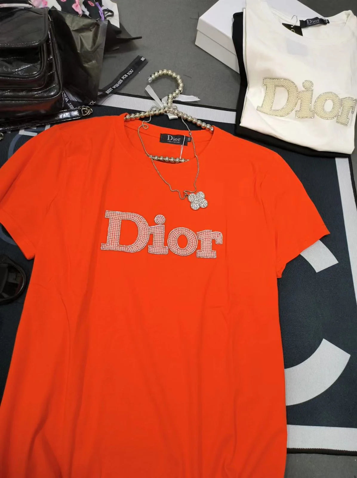 CHRISTIAN DIOR || Luxury Swarovski Dior Logo T-Shirt For Girls - FASHION MYST 