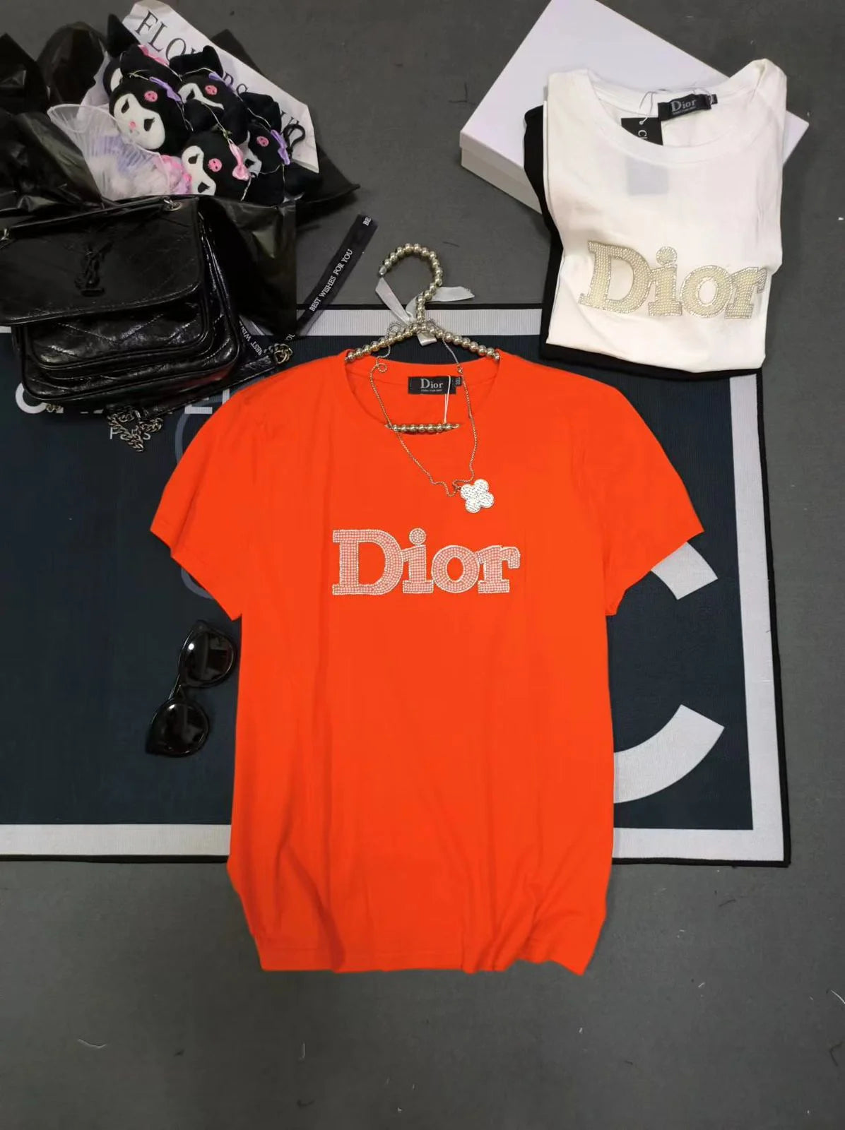 CHRISTIAN DIOR || Luxury Swarovski Dior Logo T-Shirt For Girls - FASHION MYST 