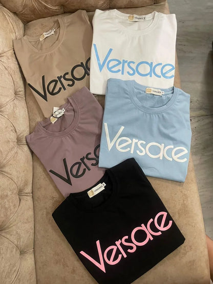 VERSACE || Crew Neck Plain Cotton Short Sleeves Logo T-Shirts - FASHION MYST 