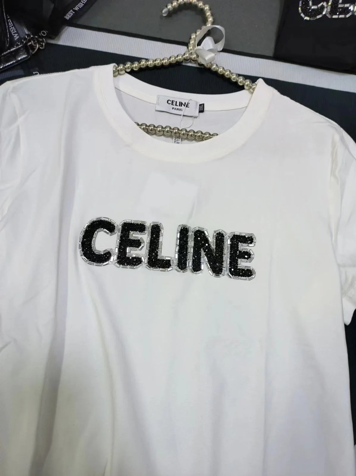 CELINE || Celine Logo Loose Print T-Shirt With Studs For Girls - FASHION MYST 