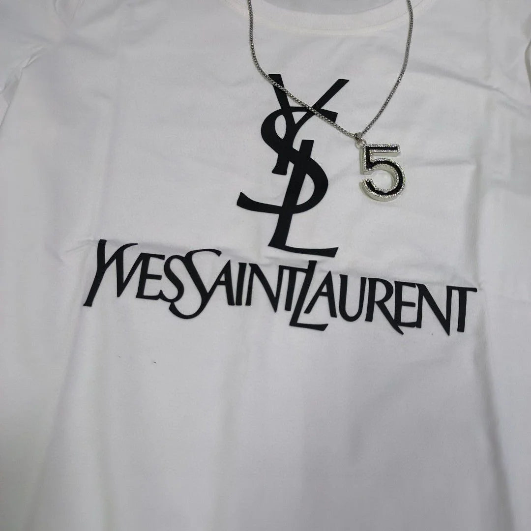 YVES SAINT LAURENT || Rive Gauche Logo Printed Cotton T YVES SAINT LAURENT || Rive Gauche Logo Printed Cotton T