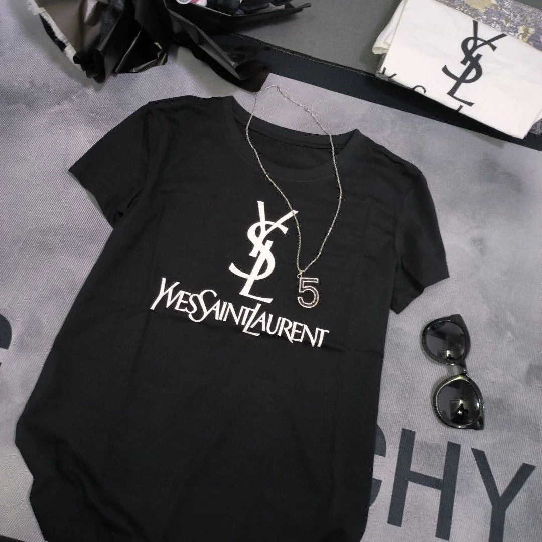 YVES SAINT LAURENT || Rive Gauche Logo Printed Cotton T-Shirt