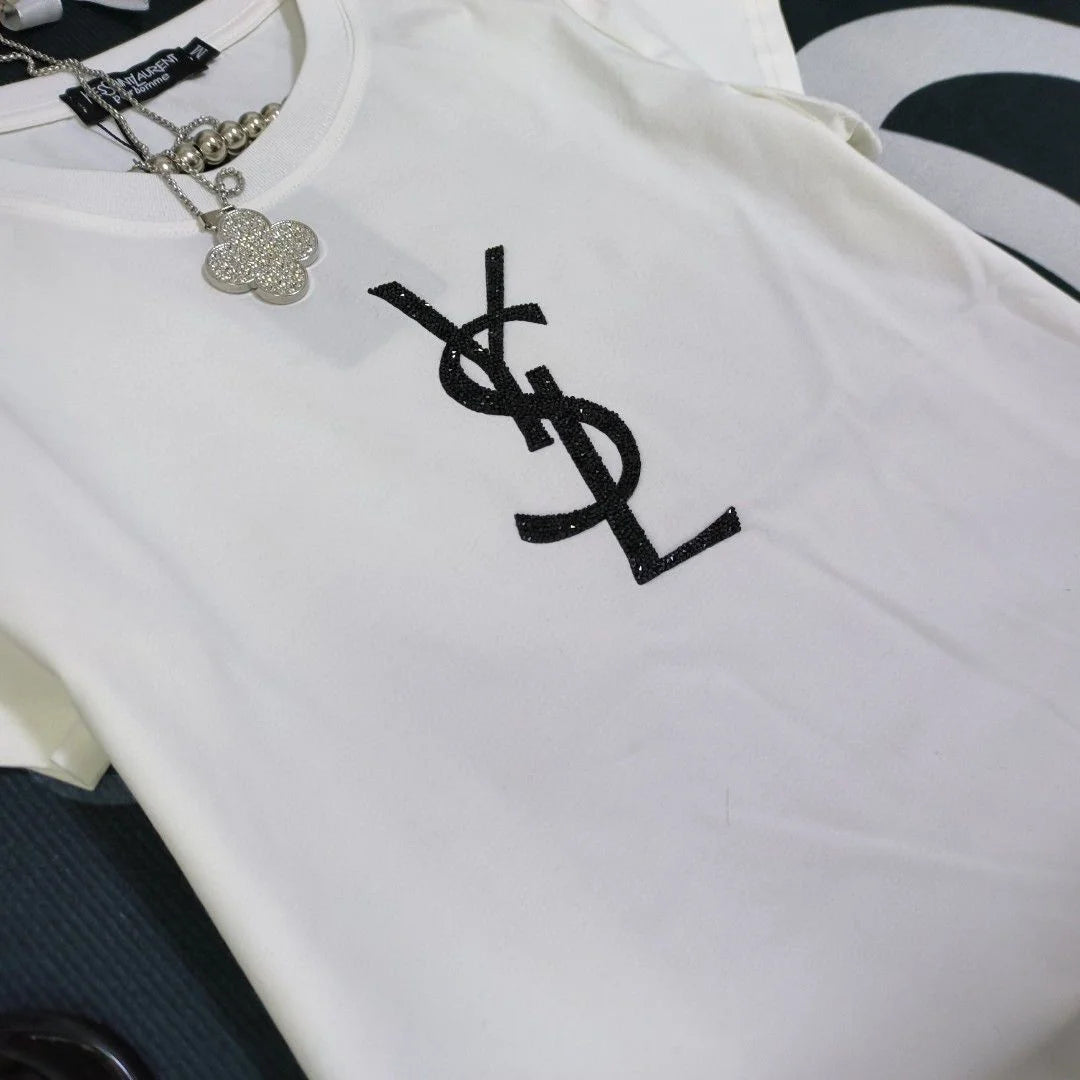 YVES SAINT LAURENT || T-Shirt With Black YSL Logo For Girls - FASHION MYST 