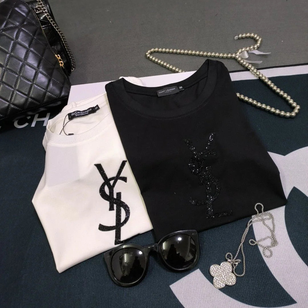 YVES SAINT LAURENT || T-Shirt With Black YSL Logo For Girls - FASHION MYST 