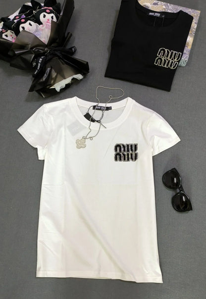 MIU MIU || Logo Embellished Cotton T-Shirt For Girls - FASHION MYST 