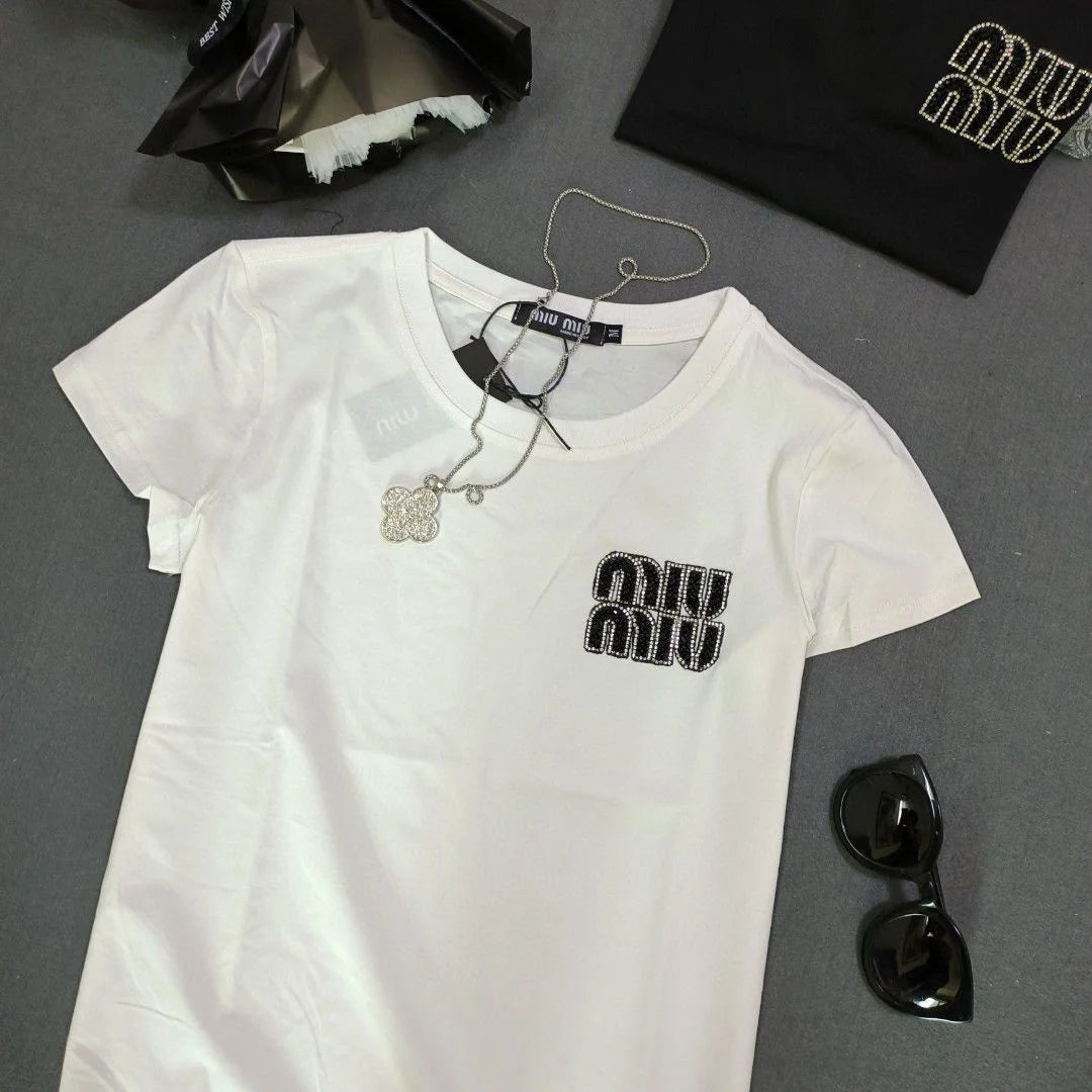 MIU MIU Tシャツ MIU MIU || Logo Embellished Cotton T-Shirt For Girls