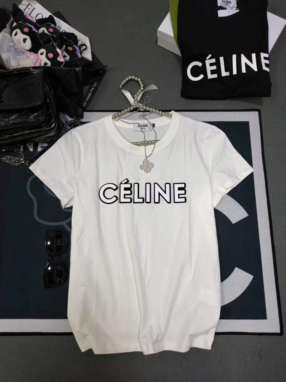 CELINE || Celine Graphic Print Logo Crew Neck T-Shirt For Girls - FASHION MYST 