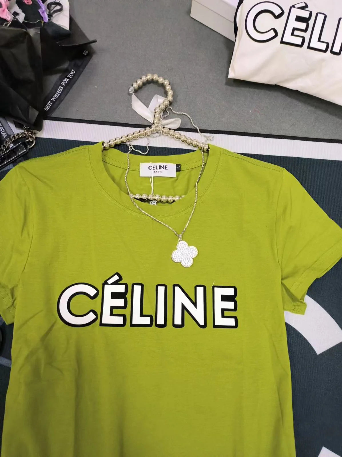 CELINE || Celine Graphic Print Logo Crew Neck T-Shirt For Girls - FASHION MYST 