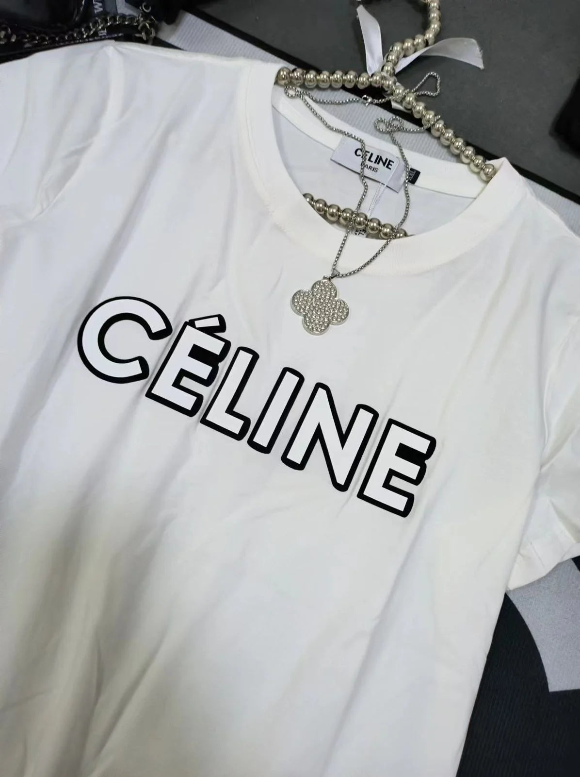 CELINE || Celine Graphic Print Logo Crew Neck T-Shirt For Girls - FASHION MYST 