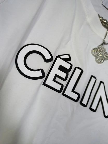 CELINE || Celine Graphic Print Logo Crew Neck T-Shirt For Girls - FASHION MYST 