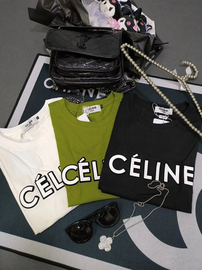 CELINE || Celine Graphic Print Logo Crew Neck T-Shirt For Girls - FASHION MYST 