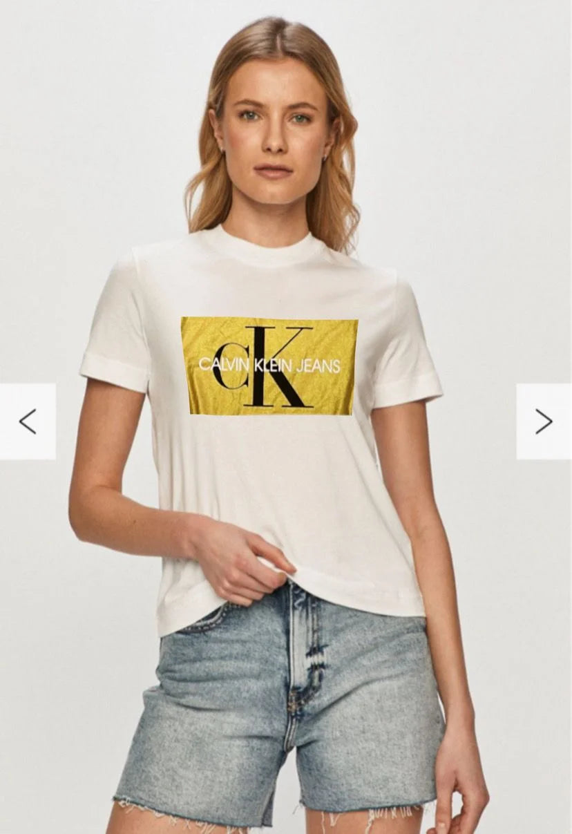 CALVIN KLIEN JEANS || Women CK Logo Printed Round Neck T-shirt - FASHION MYST 