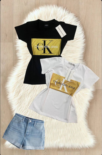 CALVIN KLIEN JEANS || Women CK Logo Printed Round Neck T-shirt - FASHION MYST 