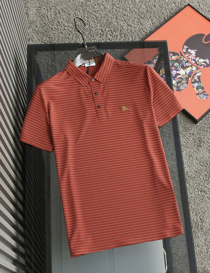 BURBERRY || Cotton Pique Polo T-Shirt With Striped Pattern