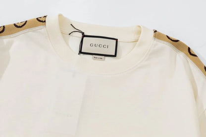 GUCCI || GG Interlocking Stripe White/Black Cotton T-Shirt