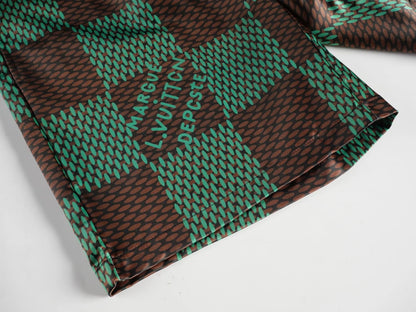 LOUIS VUITTON || Green Silk Damier Print Short & Shirt Co-Ordinate Set