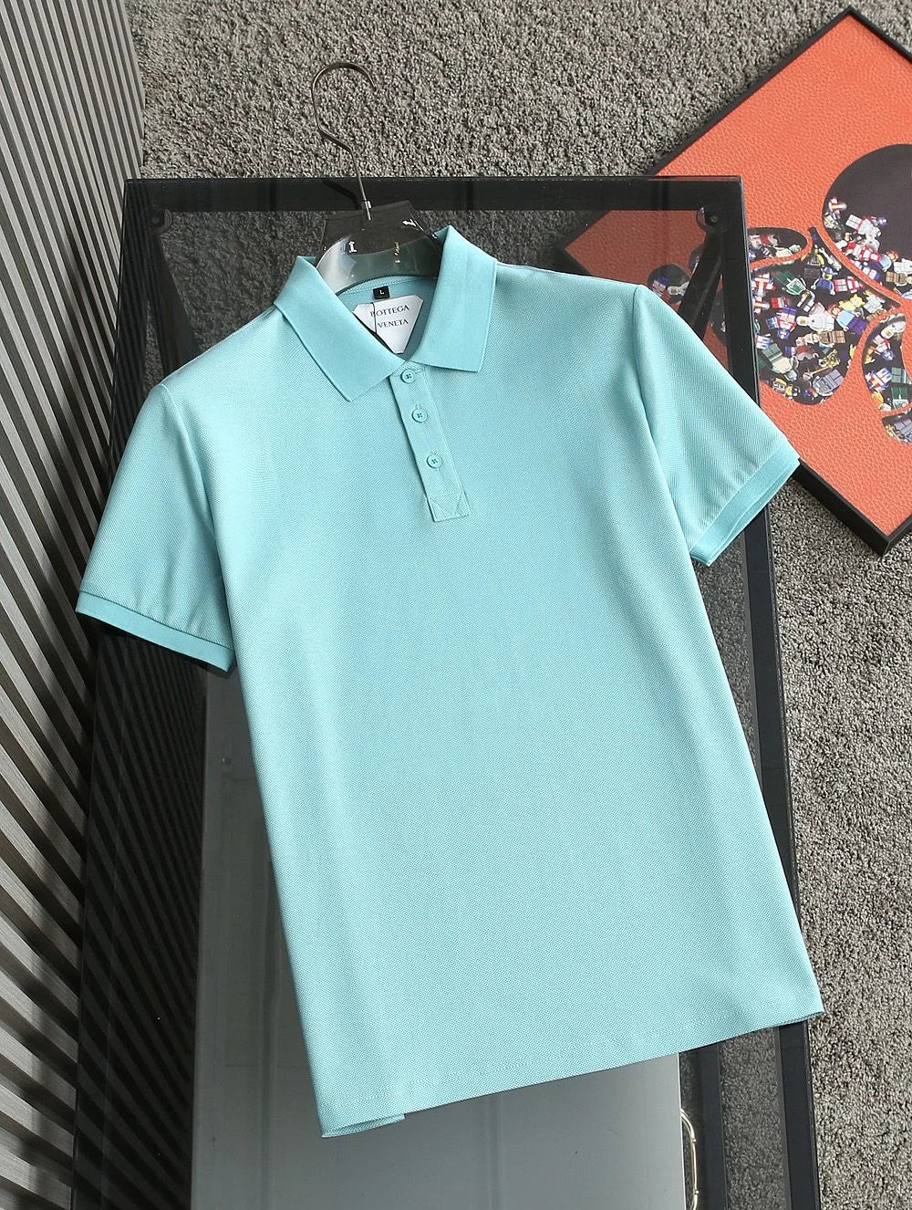 BOTTEGA VENETTA || Men's Solid Collar Cotton Pique Polo T-Shirt- FASHION MYST