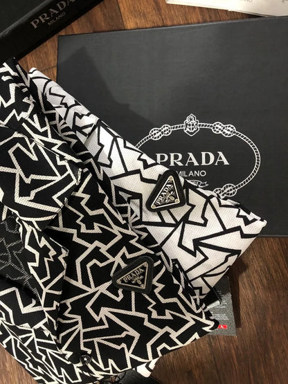 PRADA || Black and White Scribble Print Slim Fit Short Sleeve Shirt