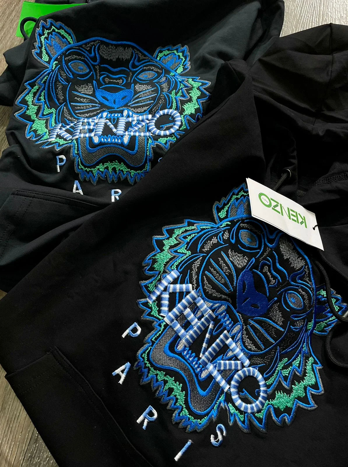 KENZO Hooded Tiger Embossed Tracksuit In Black Blue White FASHION MYST