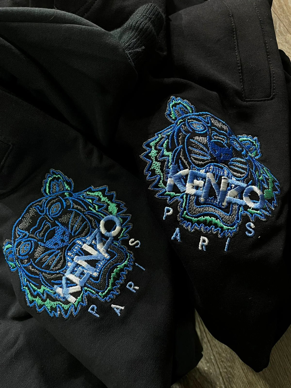 KENZO || Hooded Tiger Embossed Tracksuit In Black/Blue/White