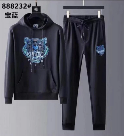 KENZO || Hooded Tiger Embossed Tracksuit In Black/Blue/White