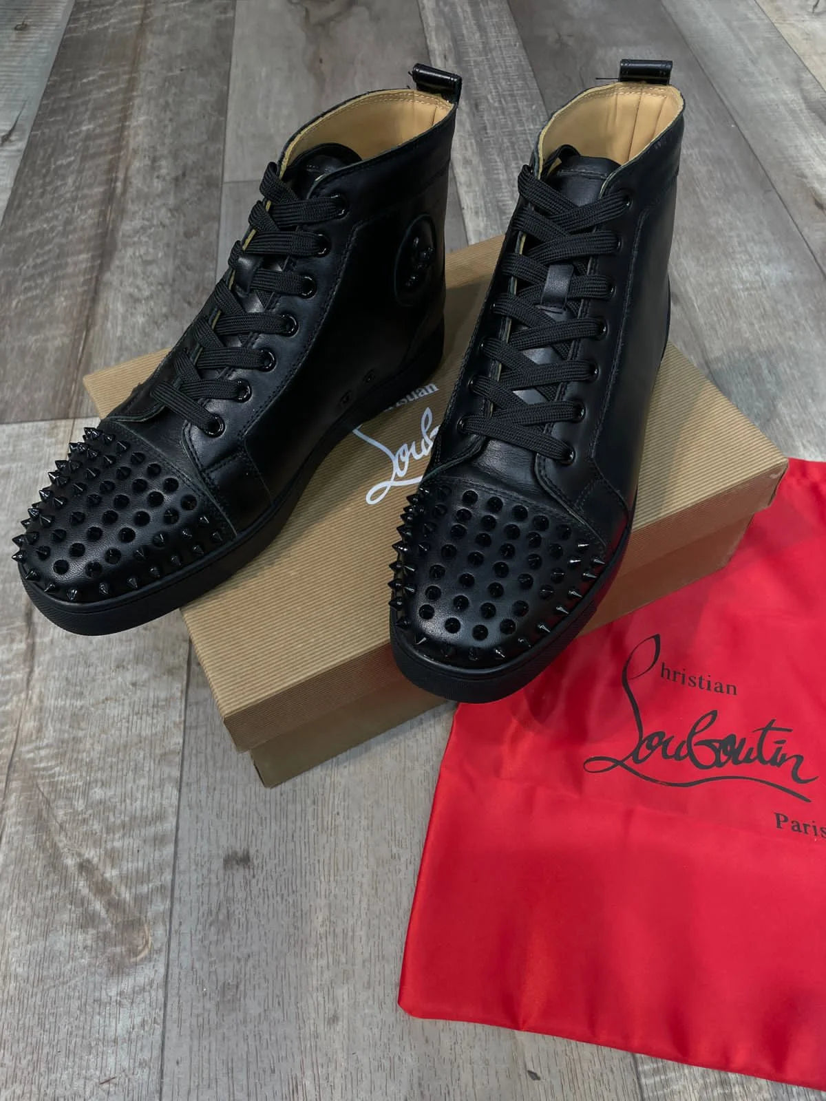 CHRISTIAN LOUBOUTIN Lou Spikes High Top Black Sneaker Men FASHION MYST