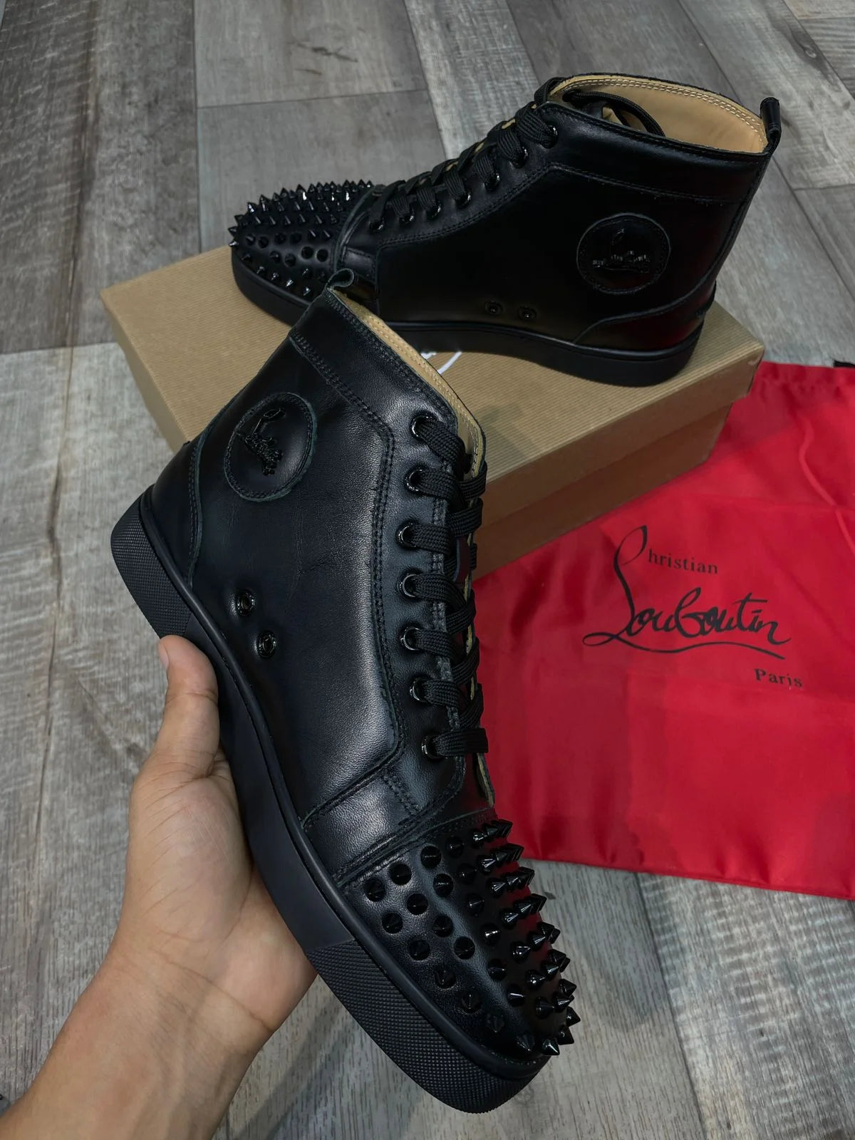 CHRISTIAN LOUBOUTIN || Lou Spikes High Top Black Sneaker (Men)