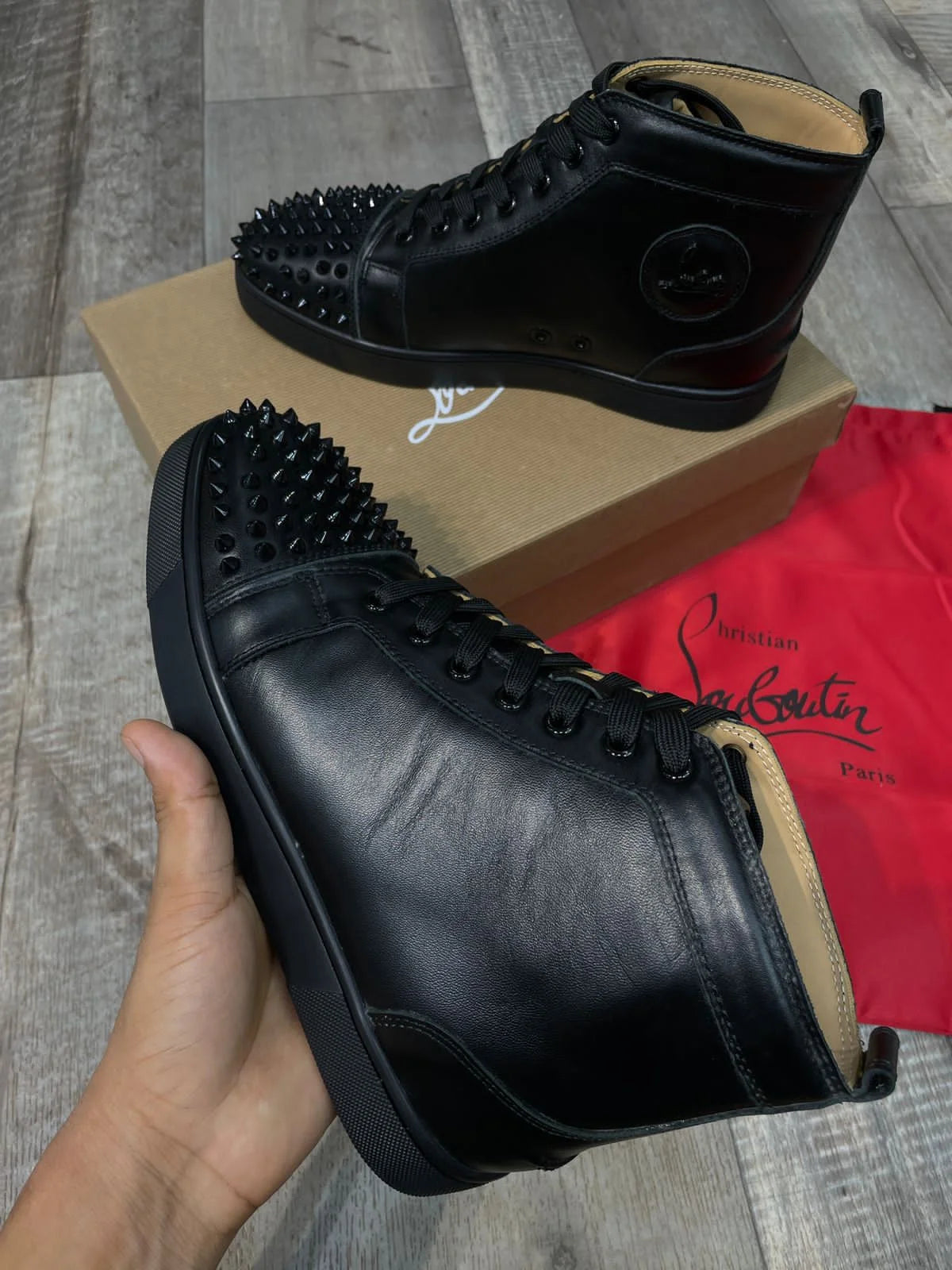 CHRISTIAN LOUBOUTIN || Lou Spikes High Top Black Sneaker (Men)