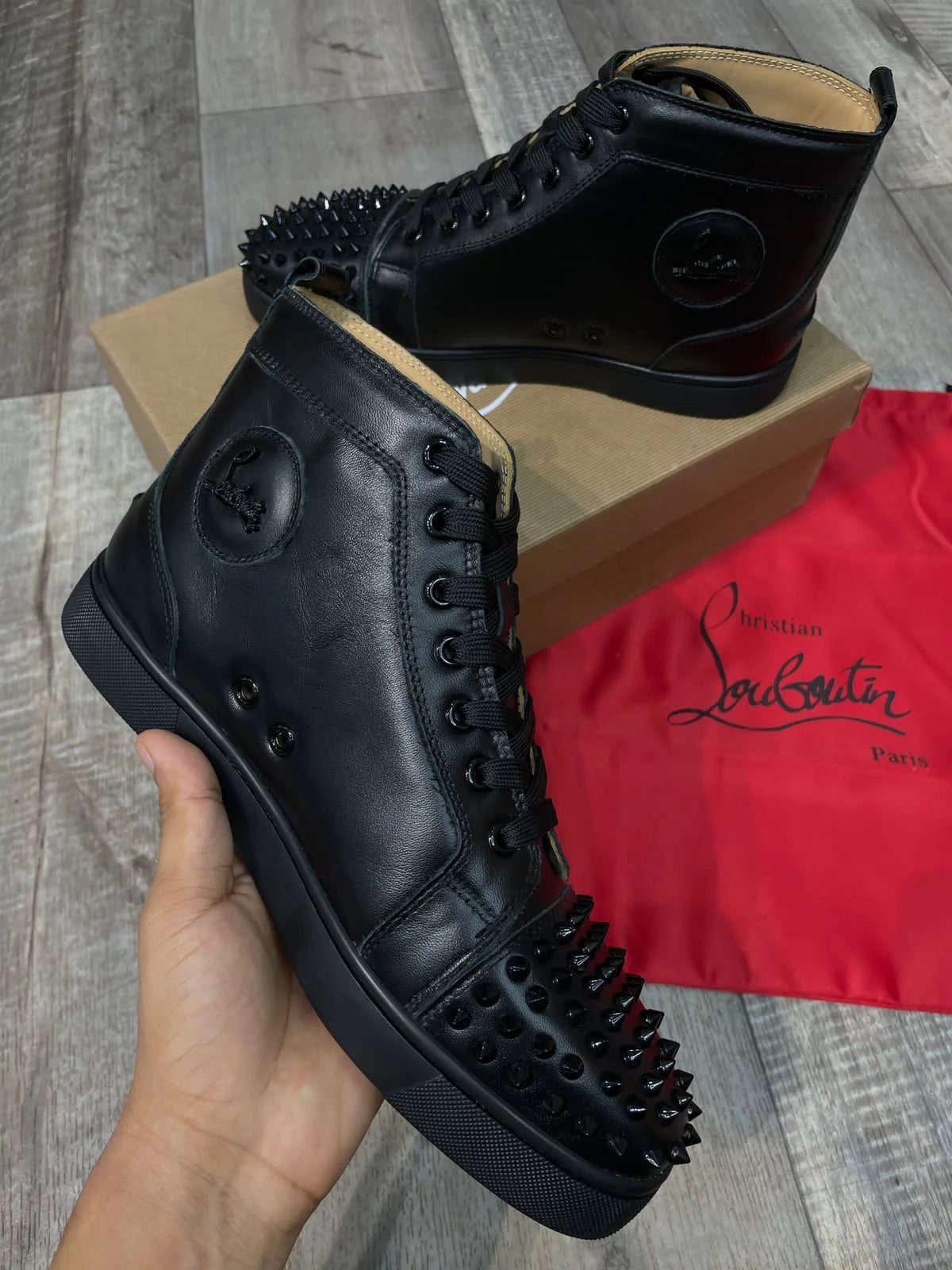 CHRISTIAN LOUBOUTIN || Lou Spikes High Top Black Sneaker (Men)