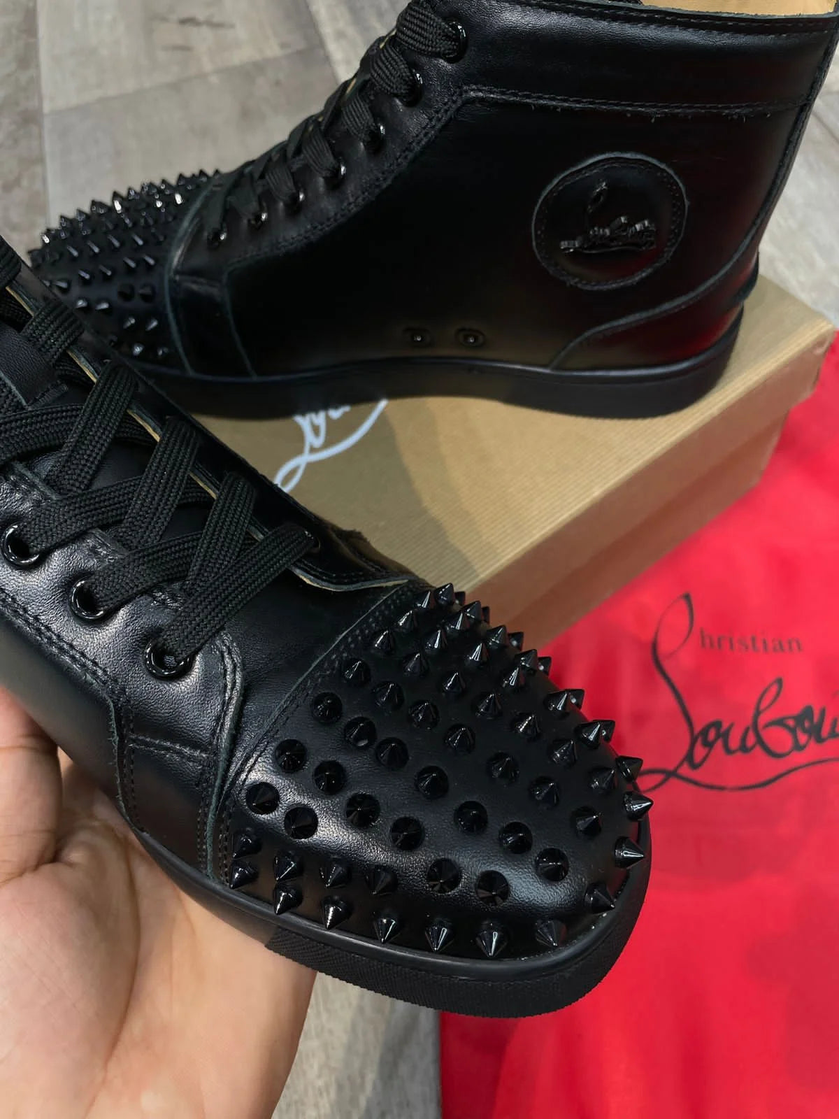 CHRISTIAN LOUBOUTIN Lou Spikes High Top Black Sneaker Men FASHION MYST