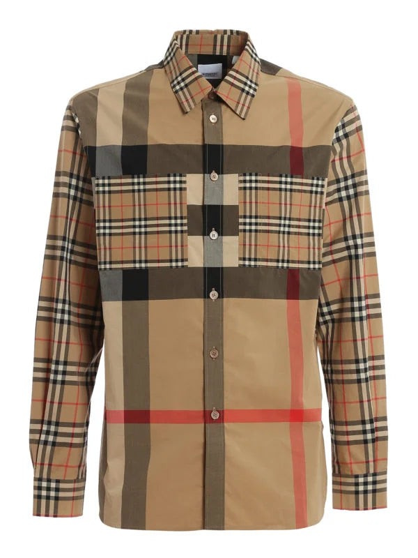 BURBERRY || Tisford Patchwork Check Shirt Archive Beige