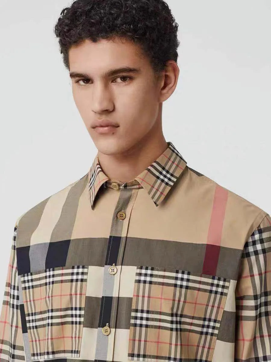 BURBERRY || Tisford Patchwork Check Shirt Archive Beige