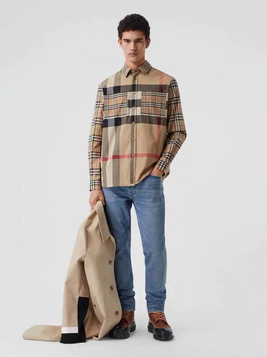 BURBERRY || Tisford Patchwork Check Shirt Archive Beige