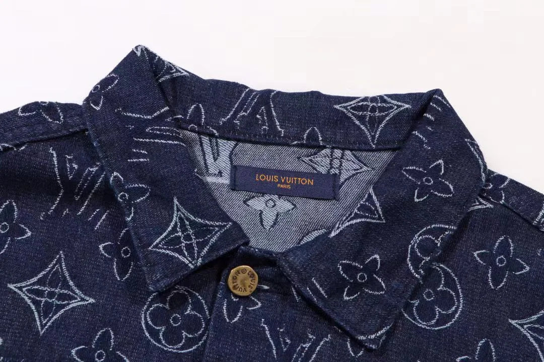 LOUIS VUITTON || Navy Blue Monogram Print Denim Jacket