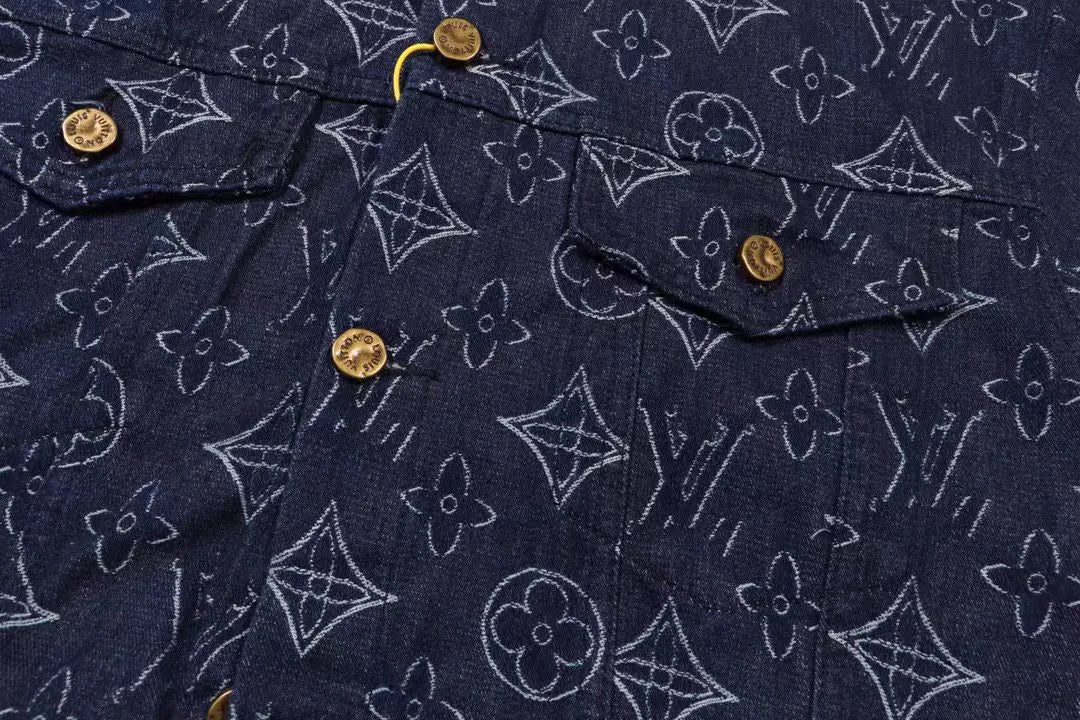 LOUIS VUITTON || Navy Blue Monogram Print Denim Jacket