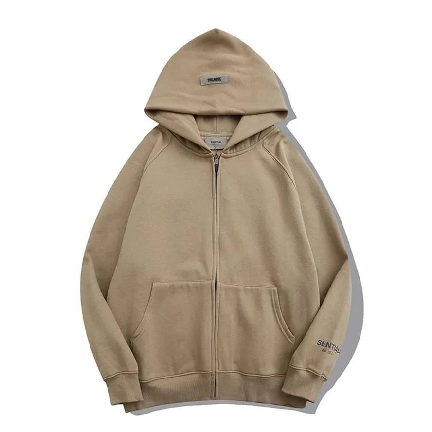 ESSENTIALS || Latest Zip-Fastening Logo-Patched Hoodie / Beige