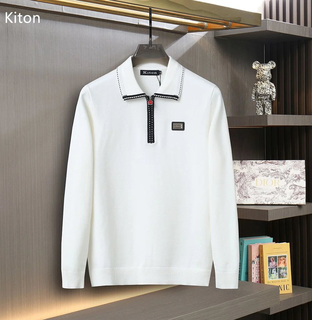 KITON || Organic Piquet Cotton Regular Fit Solid Polo Sweatshirt