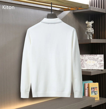 KITON || Organic Piquet Cotton Regular Fit Solid Polo Sweatshirt