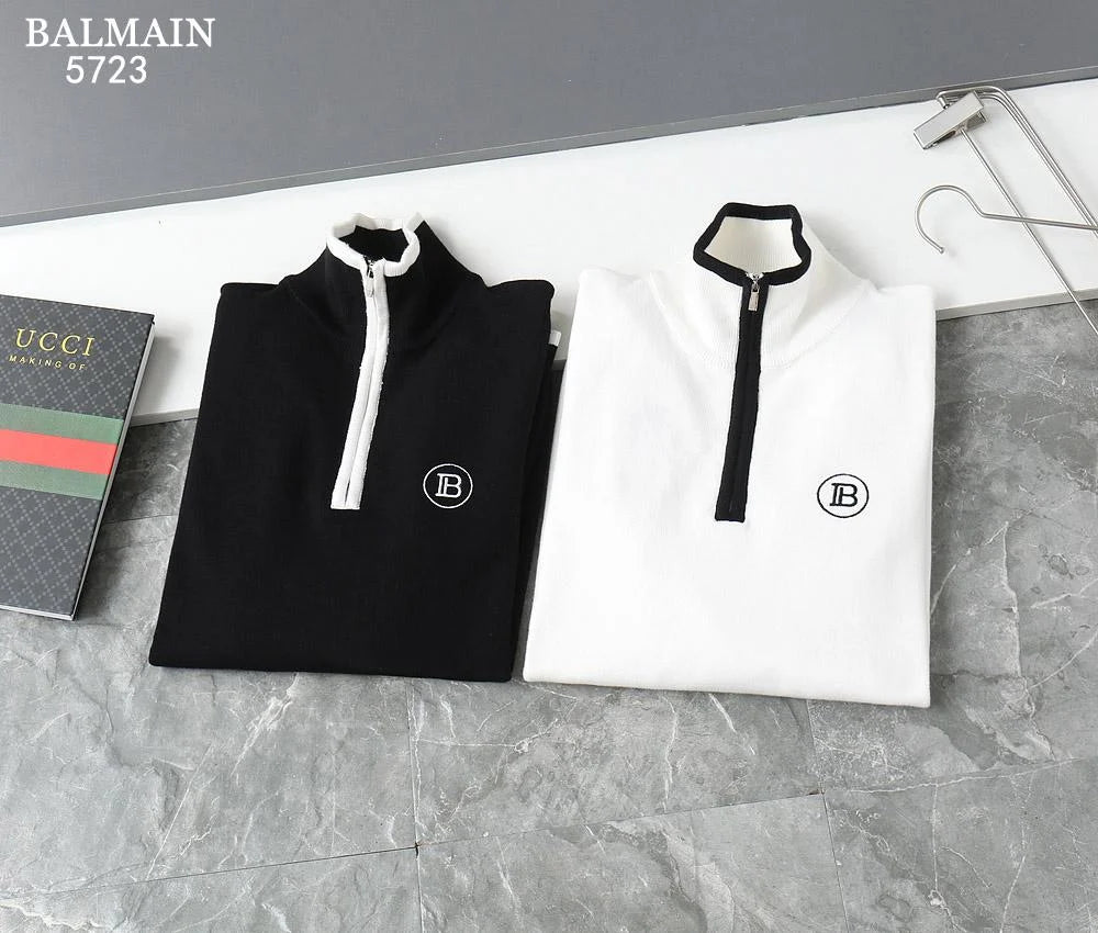 BALMAIN || Mens Zip-Up High-Neck Regular Fit Pullover