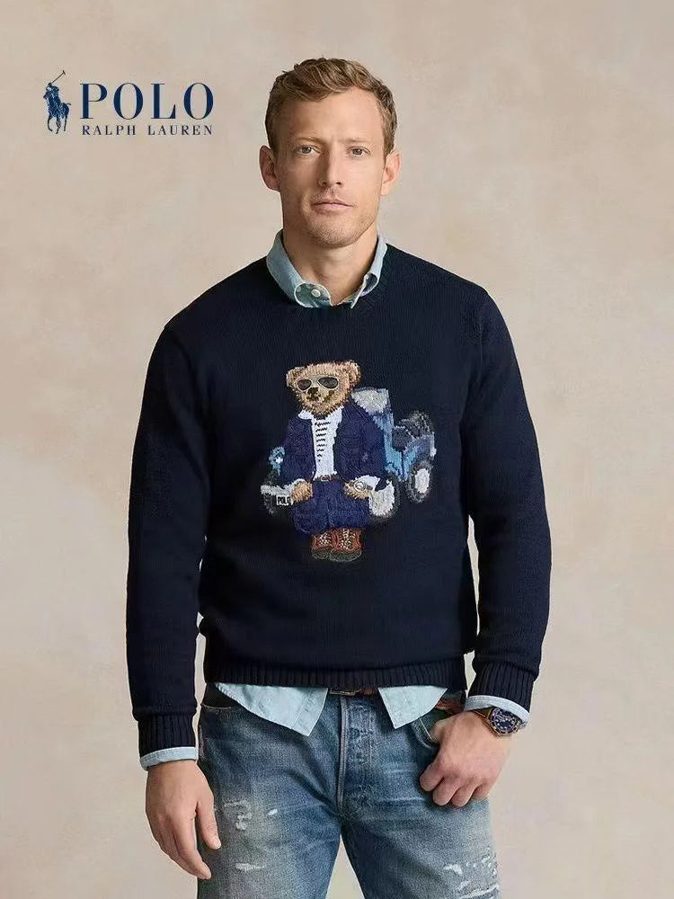 POLO RALPH LAUREN || Men's The Ralph & Ricky Bear Navy Blue Sweater