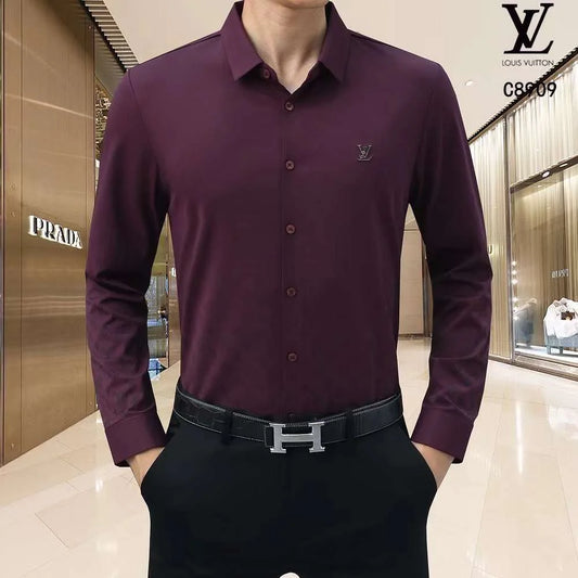 LOUIS VUITTON || Men's Slim Fit Solid Full Sleeves Formal Shirts